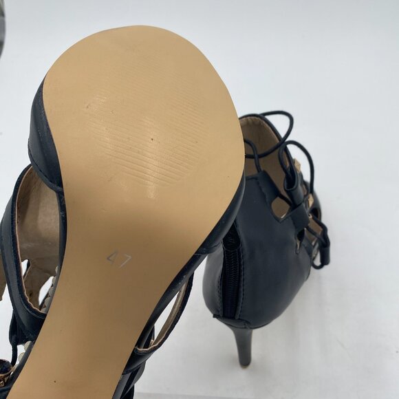 Black Peep Toe Stylish High Heel Pumps Lace Up Cut Out Stiletto Party Shoe - Picture 5 of 6